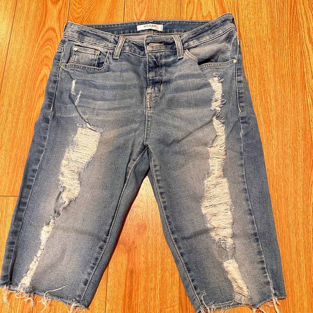 Guess distressed Blue Denim Shorts. Size 29. Like new. Sits above the knee.
